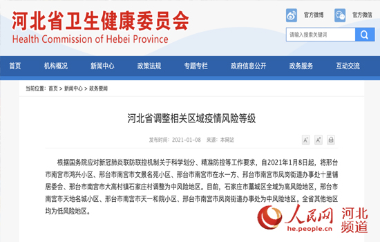 1月8日河北省调整相关区域疫情风险等级