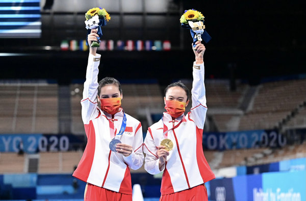 东京奥运会：朱雪莹、刘灵玲包揽蹦床体操女子组冠、亚军
