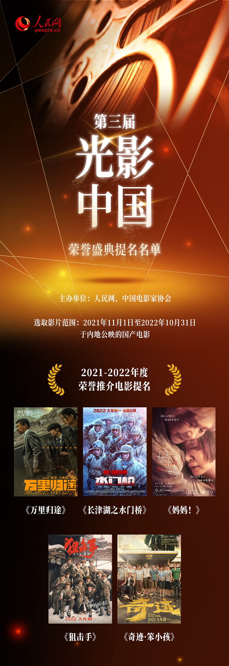 第三届“光影中国”荣誉盛典即将举办 提名名单揭晓