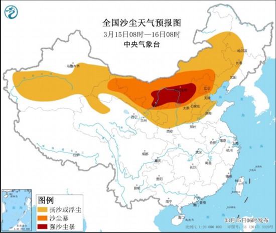 沙尘暴黄色预警 北京、河北中北部等部分地区有沙尘暴